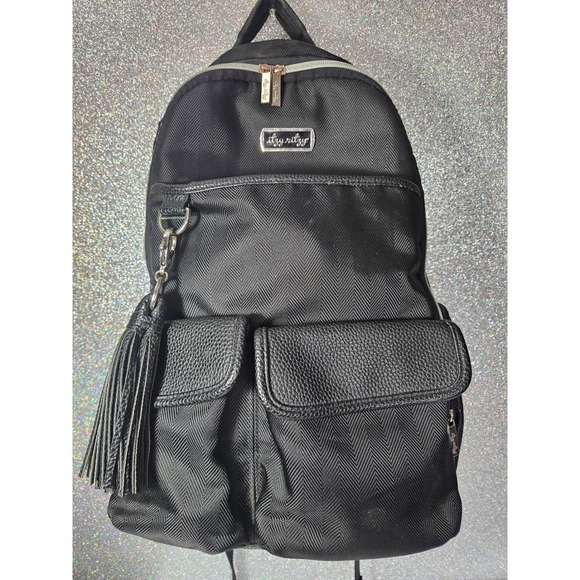 Itzy Ritzy Handbags - Itzy Ritzy Boss Backpack Diaper Bag Black Herringbone Vegan Leather Tassel